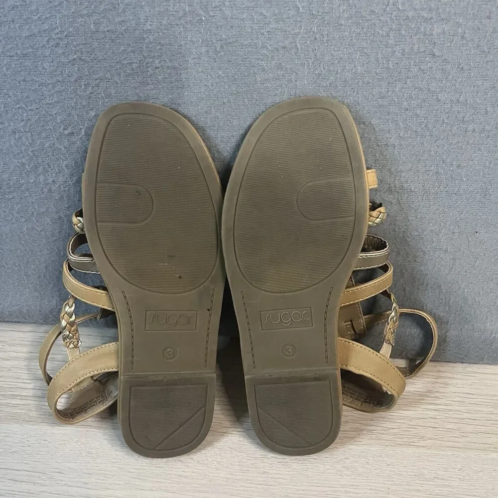 Sugar Girls Brown Bronze Open Toe Flat Gladiator Sandals Kids Youth Size 3